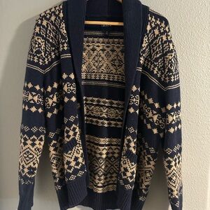 J. Crew Blue and Cream Nordic Cardigan Sweater